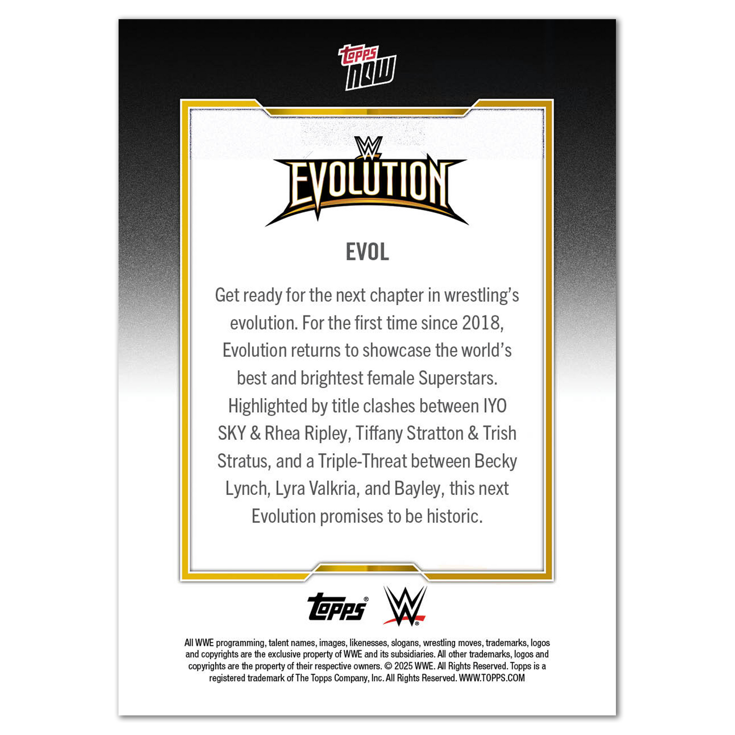 Evolution - 2025 WWE Topps NOW® - Card EVOL - PR: 2452