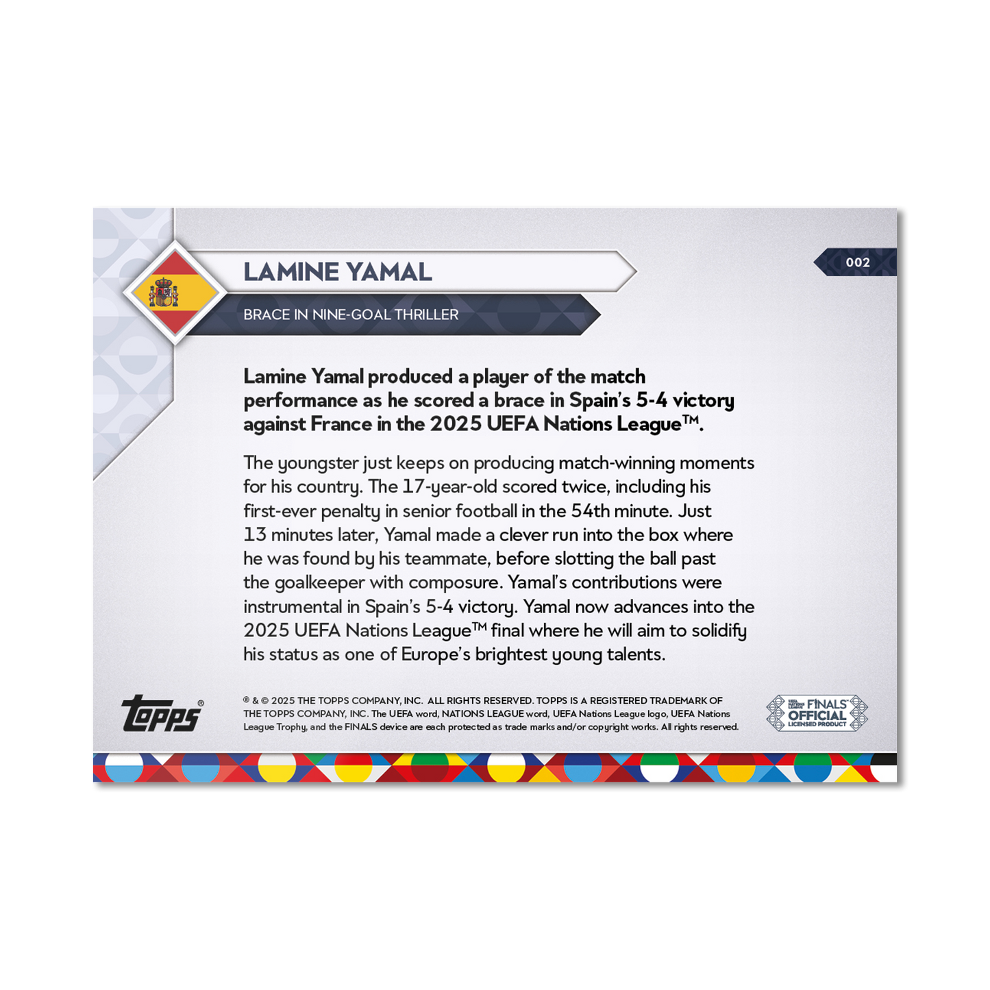 Lamine Yamal - 2025 UEFA Nations League Topps NOW® - Card 2 - PR: 6451