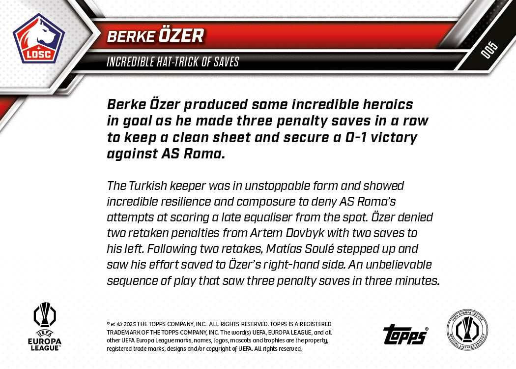 Berke Ozer - 2025-26 UEL Topps NOW® - Card 5 - PR: 90