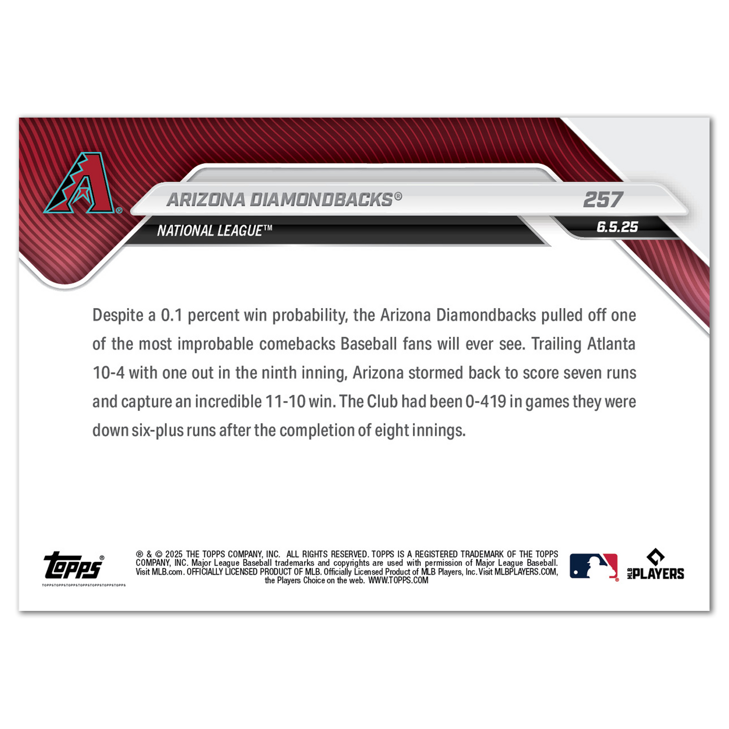 Arizona Diamondbacks - 2025 MLB Topps NOW® - Card 257 - PR: 424