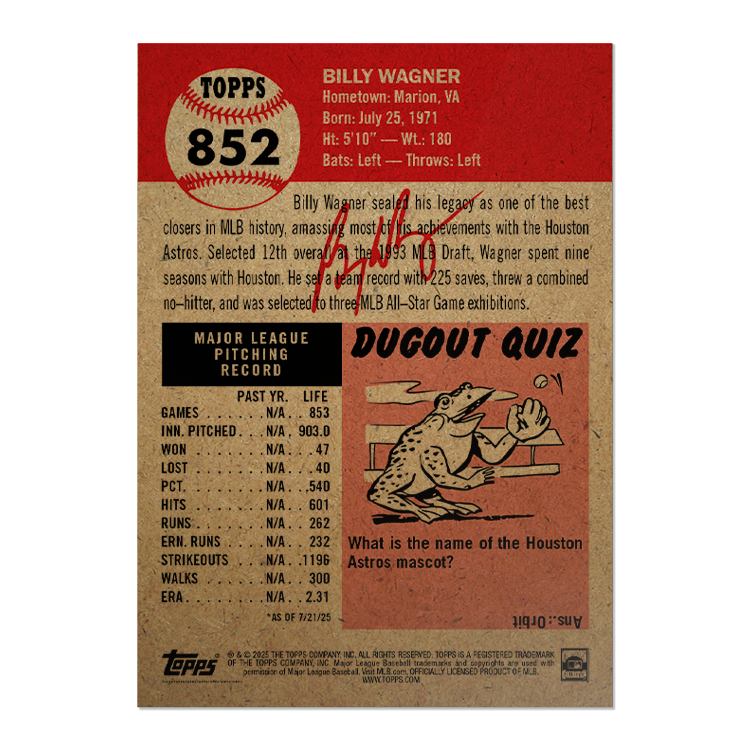 Billy Wagner - 2025 MLB Living Set® - Card 852 - PR: 1450