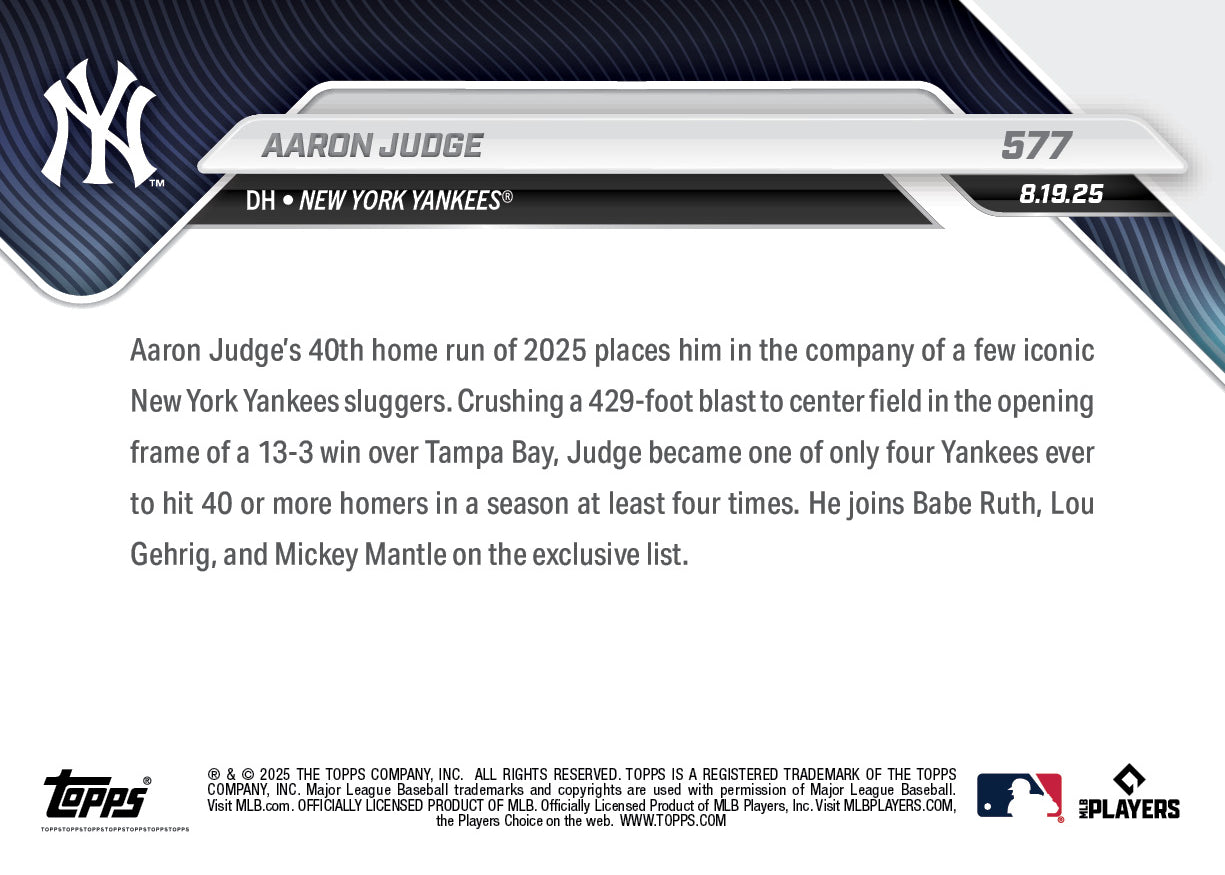 Aaron Judge - 2025 MLB Topps NOW® - Card 577 - PR: 2961