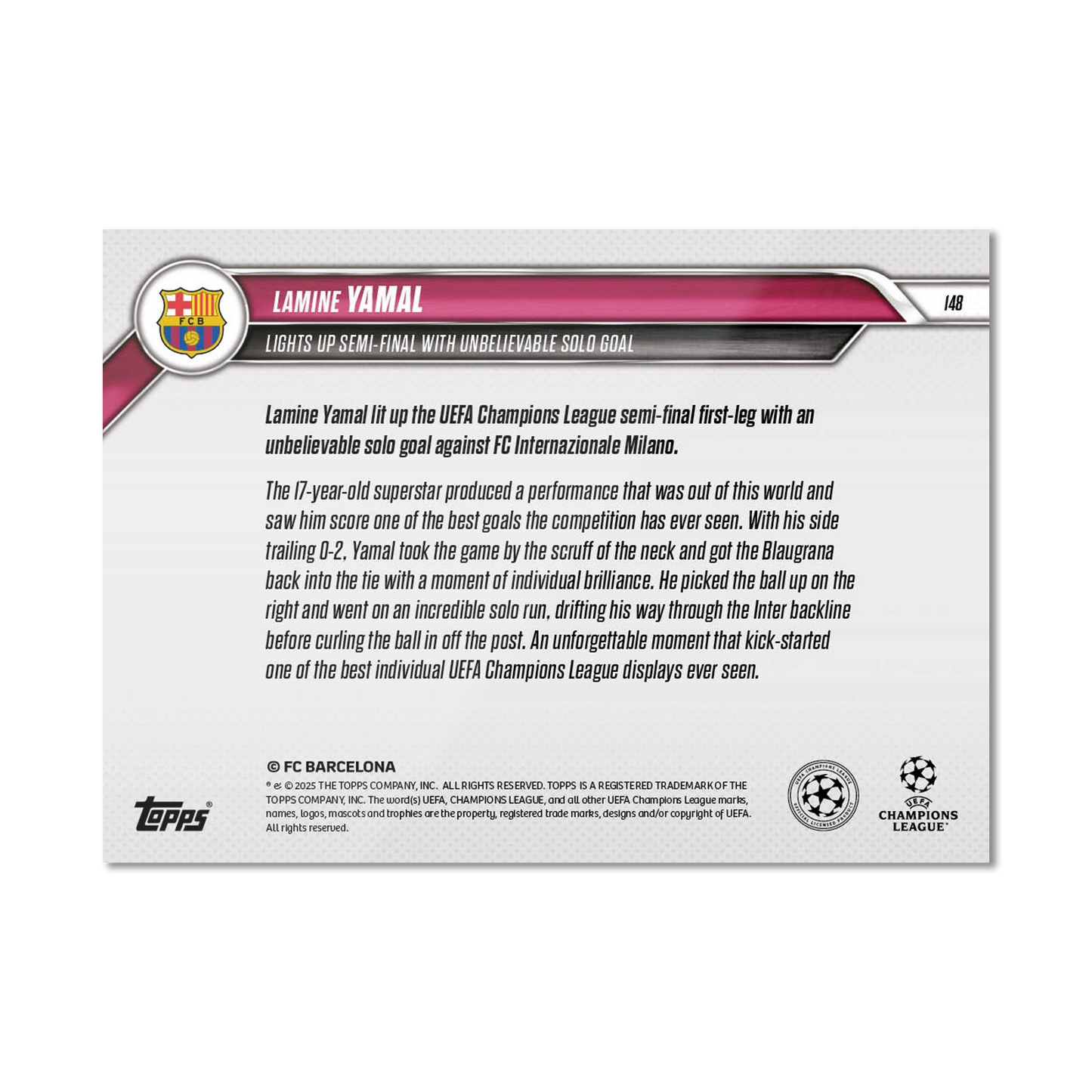 Lamine Yamal - 2024-25 UCL Topps NOW® - Card 148 - PR: 5203