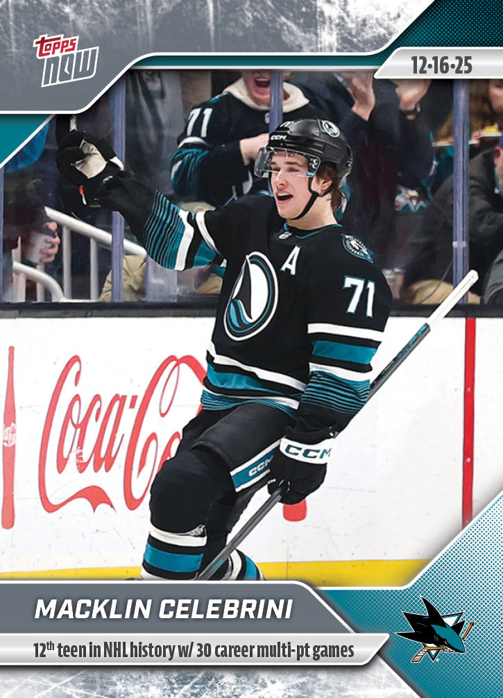 Macklin Celebrini - 2025-26 NHL Topps NOW® - Sticker # 64 Pack - PR: 515
