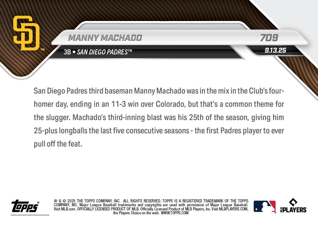 Manny Machado - 2025 MLB Topps NOW® - Card 709 - PR: 638