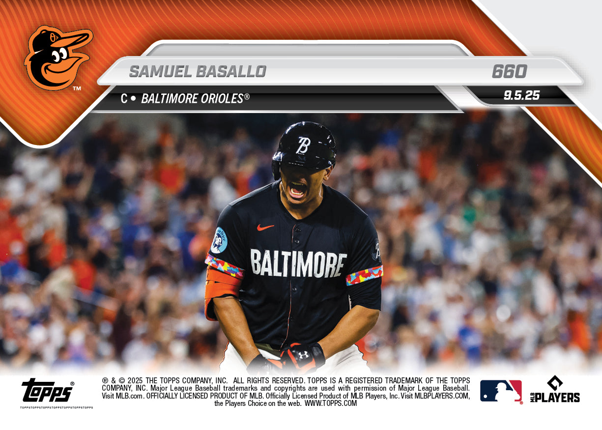 Samuel Basallo - 2025 MLB Topps NOW® - Card 660 - PR: 2205
