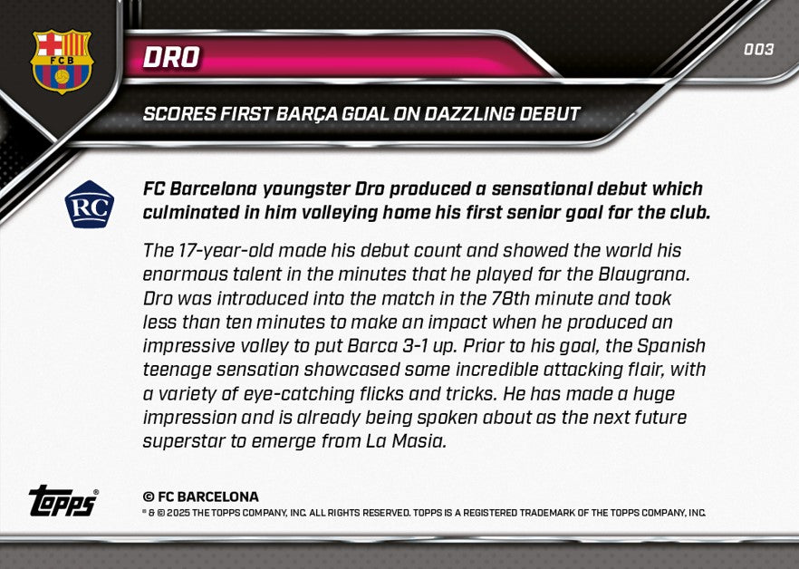 Pedro Fernandez - 2025 FC Barcelona Topps NOW® - Card 3 - PR: 1671