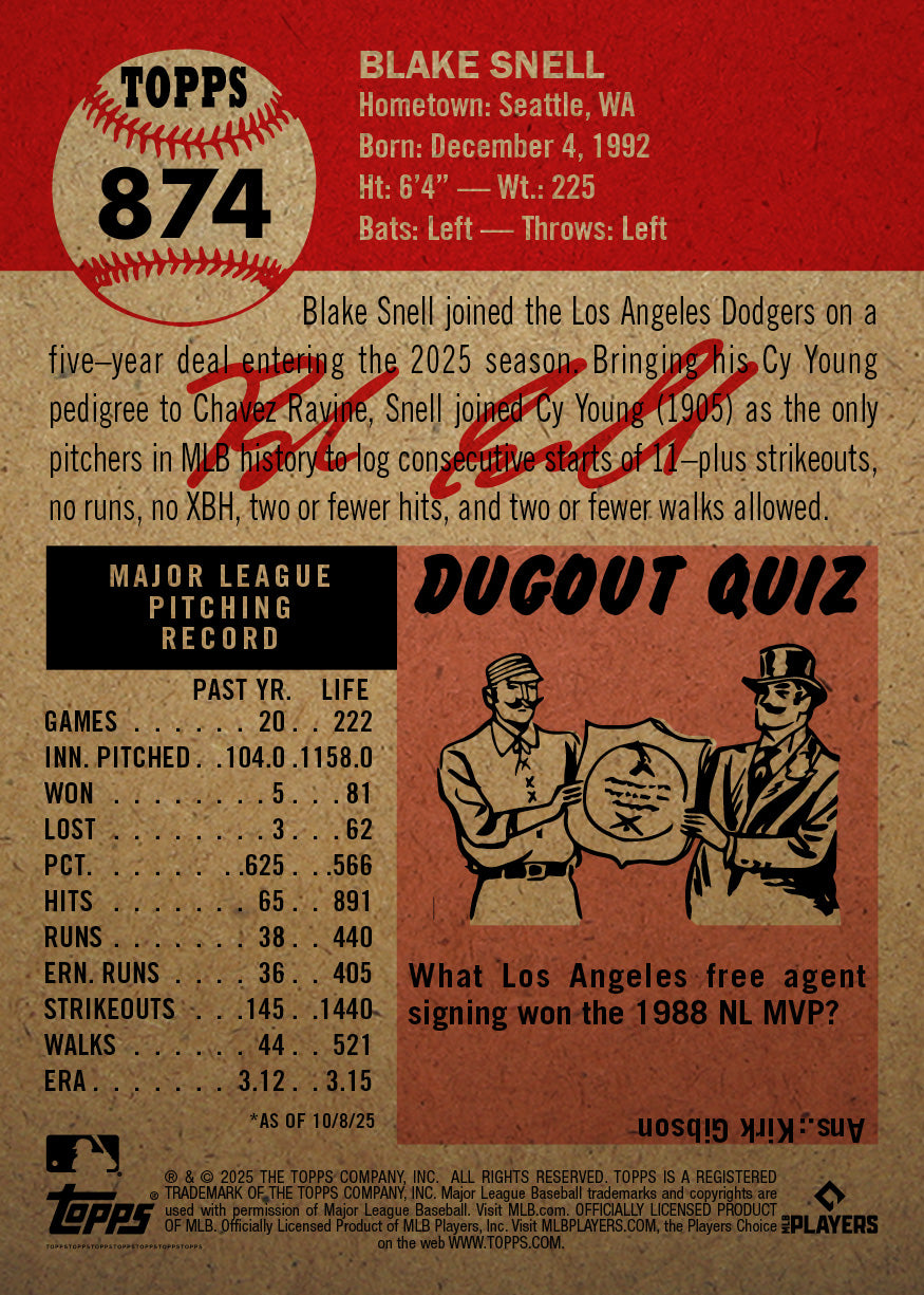 Blake Snell - 2025 MLB Living Set® - Card 874 - PR: 1542