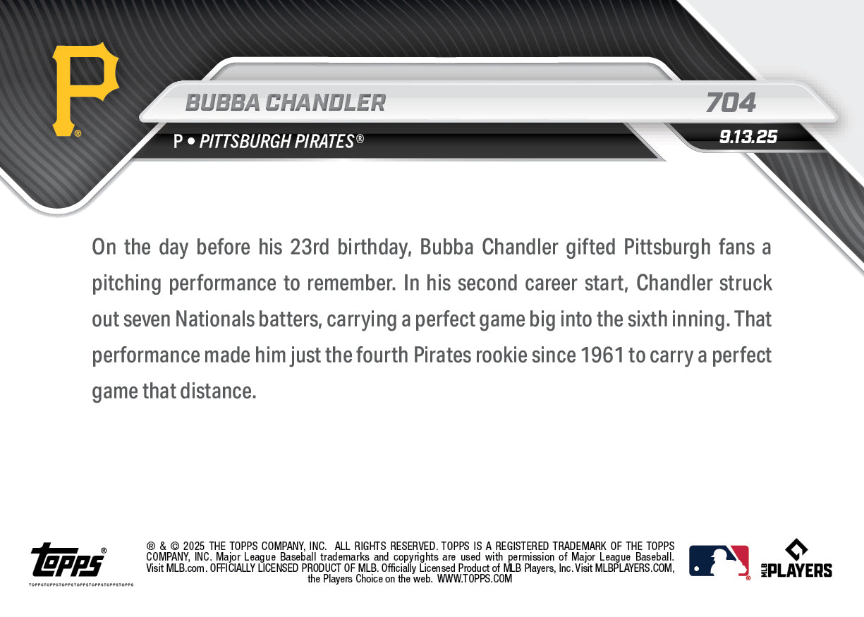 Bubba Chandler - 2025 MLB Topps NOW® - Card 704 - PR: 937