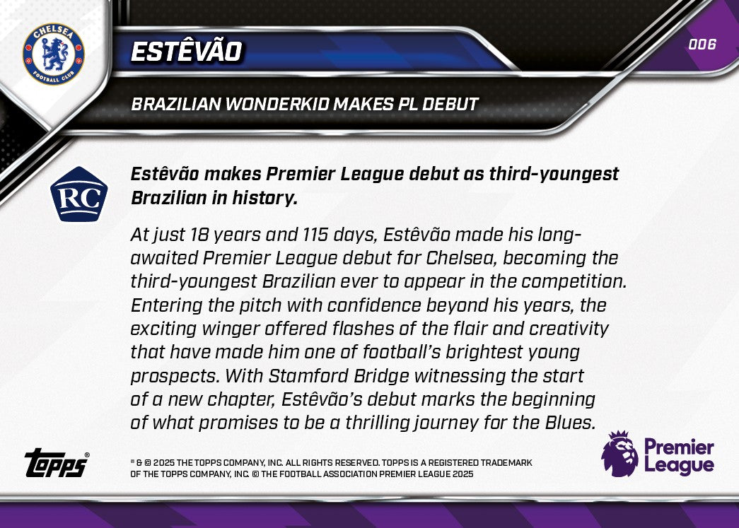Estêvão - 2025-26 Premier League Topps NOW® - Card 6 - PR: 8426