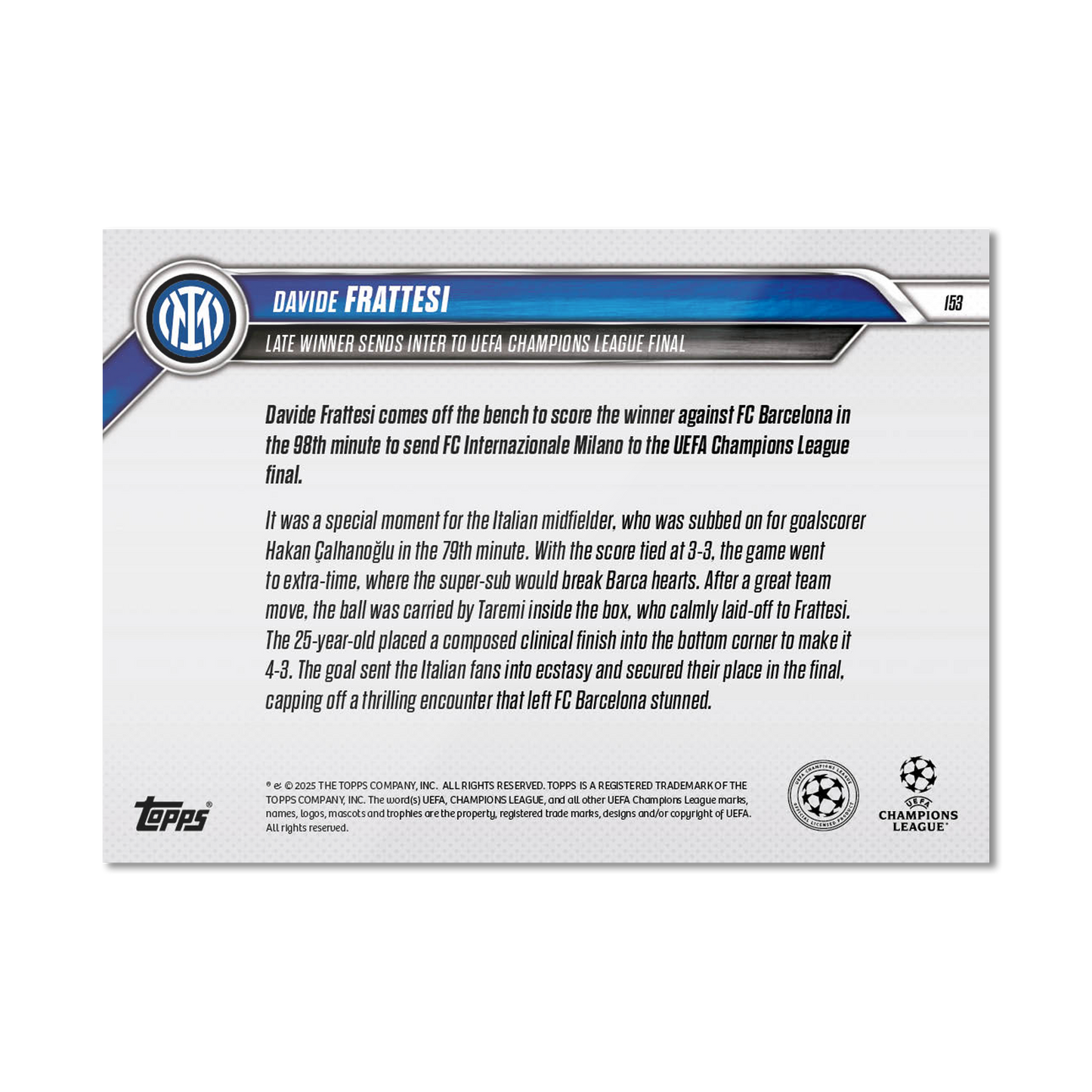 Davide Frattesi - 2024-25 UCL Topps NOW® - Card 153