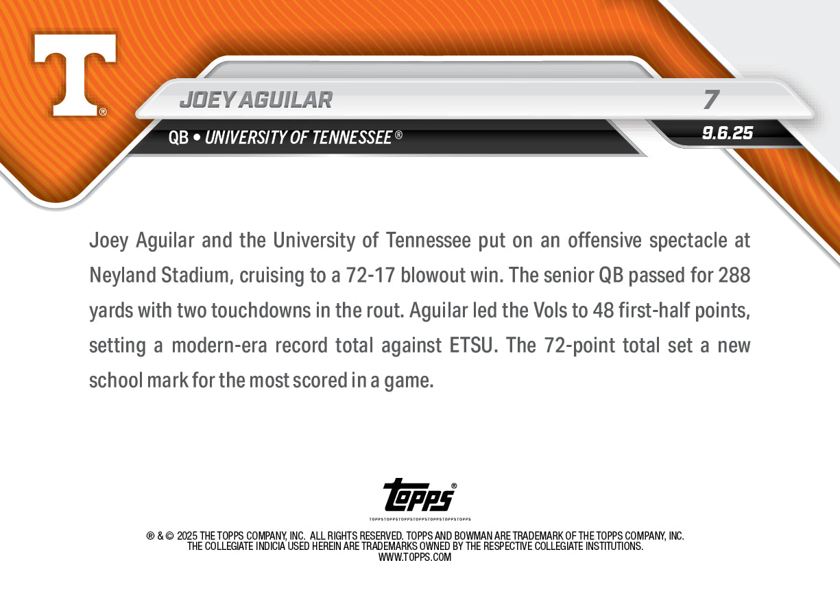 Joey Aguilar - 2025-26 Bowman U NOW® Football - Card 7 - PR: 860