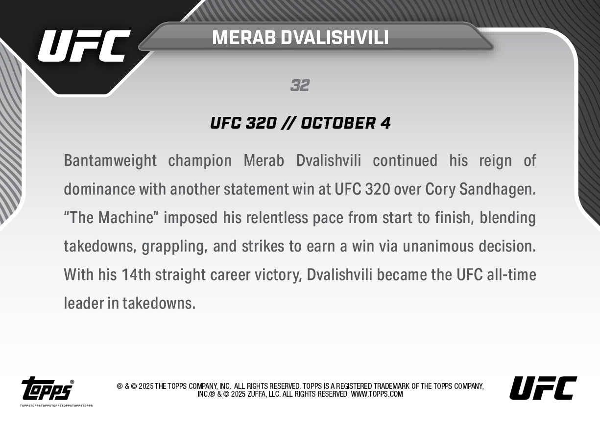Merab Dvalishvili - 2025 UFC Topps NOW® - Card 32 - PR: 1582
