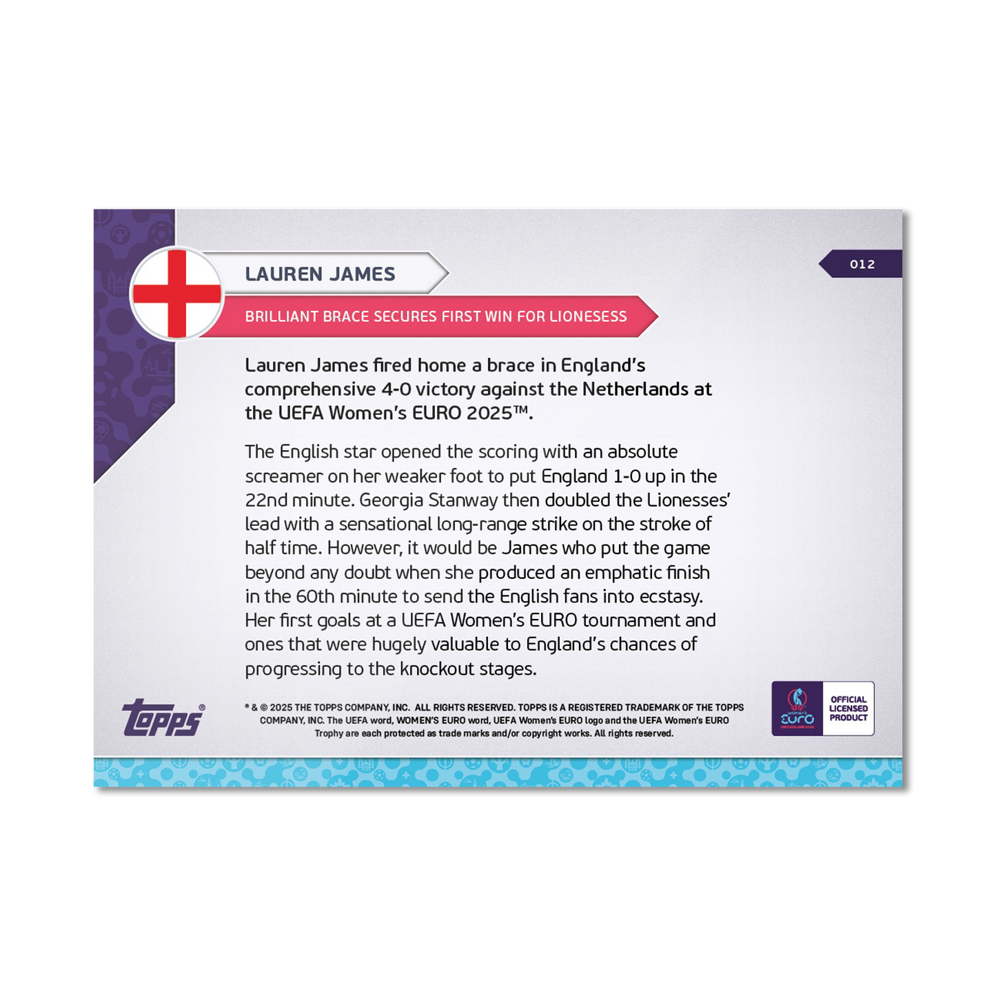 Lauren James - UEFA Women’s EURO 2025™ Topps NOW® - Card 12 - PR: 116