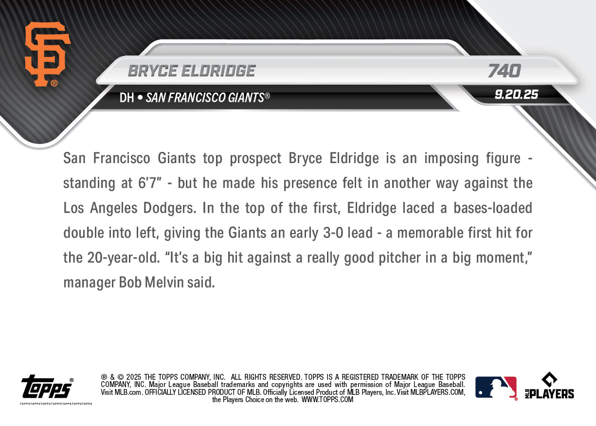 Bryce Eldridge - 2025 MLB Topps NOW® - Card 740 - PR: 2973