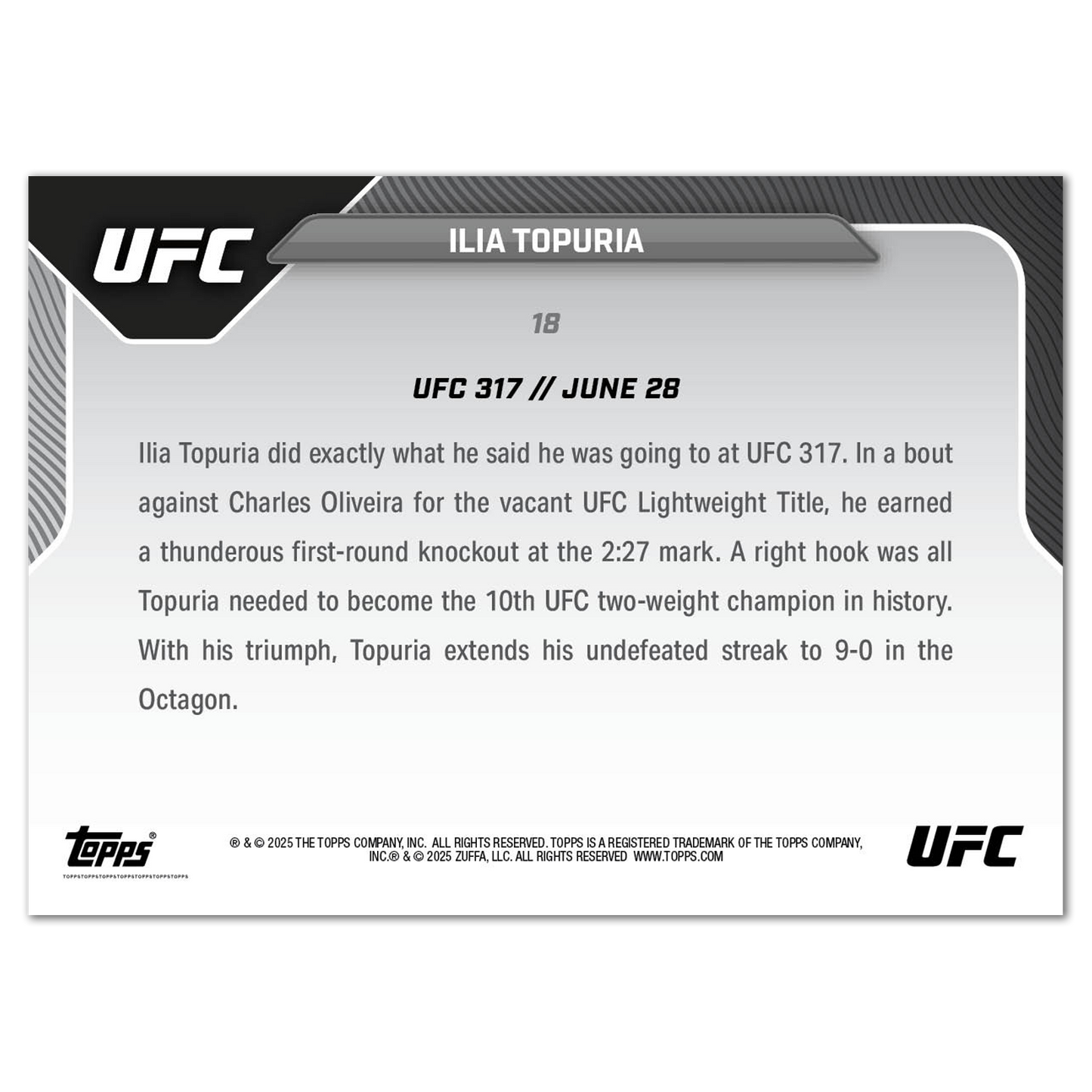 Ilia Topuria - 2025 UFC Topps NOW® - Card 18 - LOOK FOR AUTOS - PR: 7131