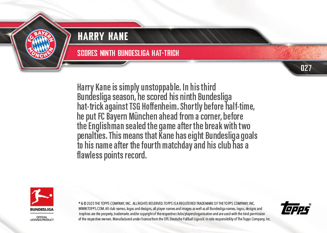 Harry Kane - 2025-26 Bundesliga Topps NOW® - Card 27 - PR: 317