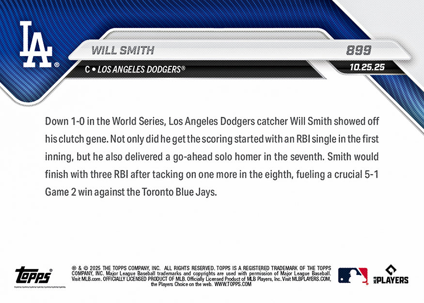 Will Smith - 2025 MLB Topps NOW® - Card 899 - PR: 1947