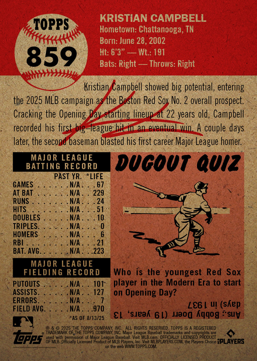 Kristian Campbell - 2025 MLB Living Set® - Card 859 - PR: 1612