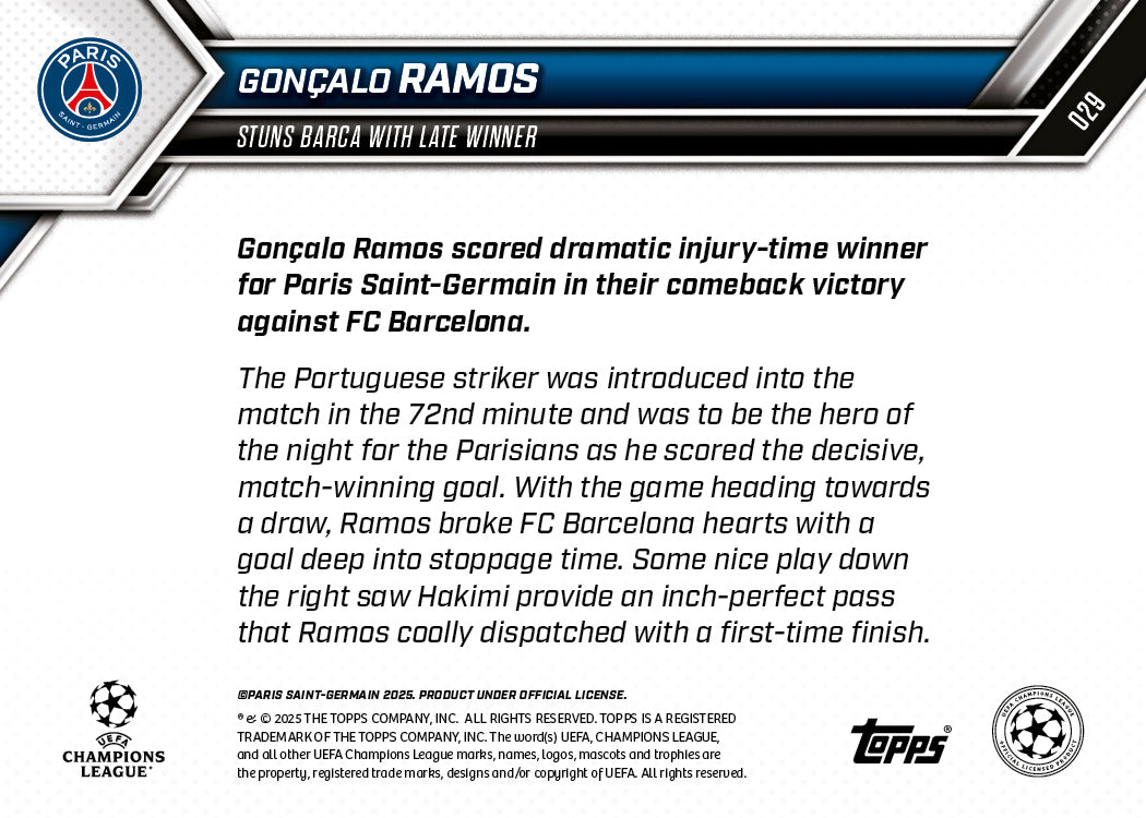 Gonçalo Ramos - 2025-26 UCL Topps NOW® - Card 29