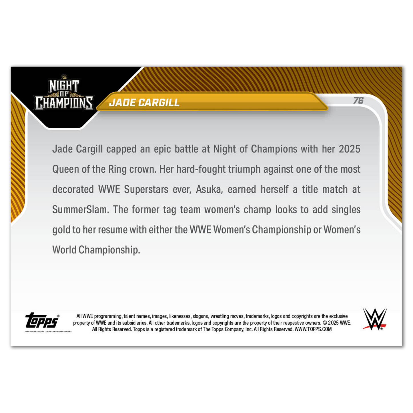 Jade Cargill - 2025 WWE Topps NOW® - Card 76 - LOOK FOR AUTOS - PR: 1046