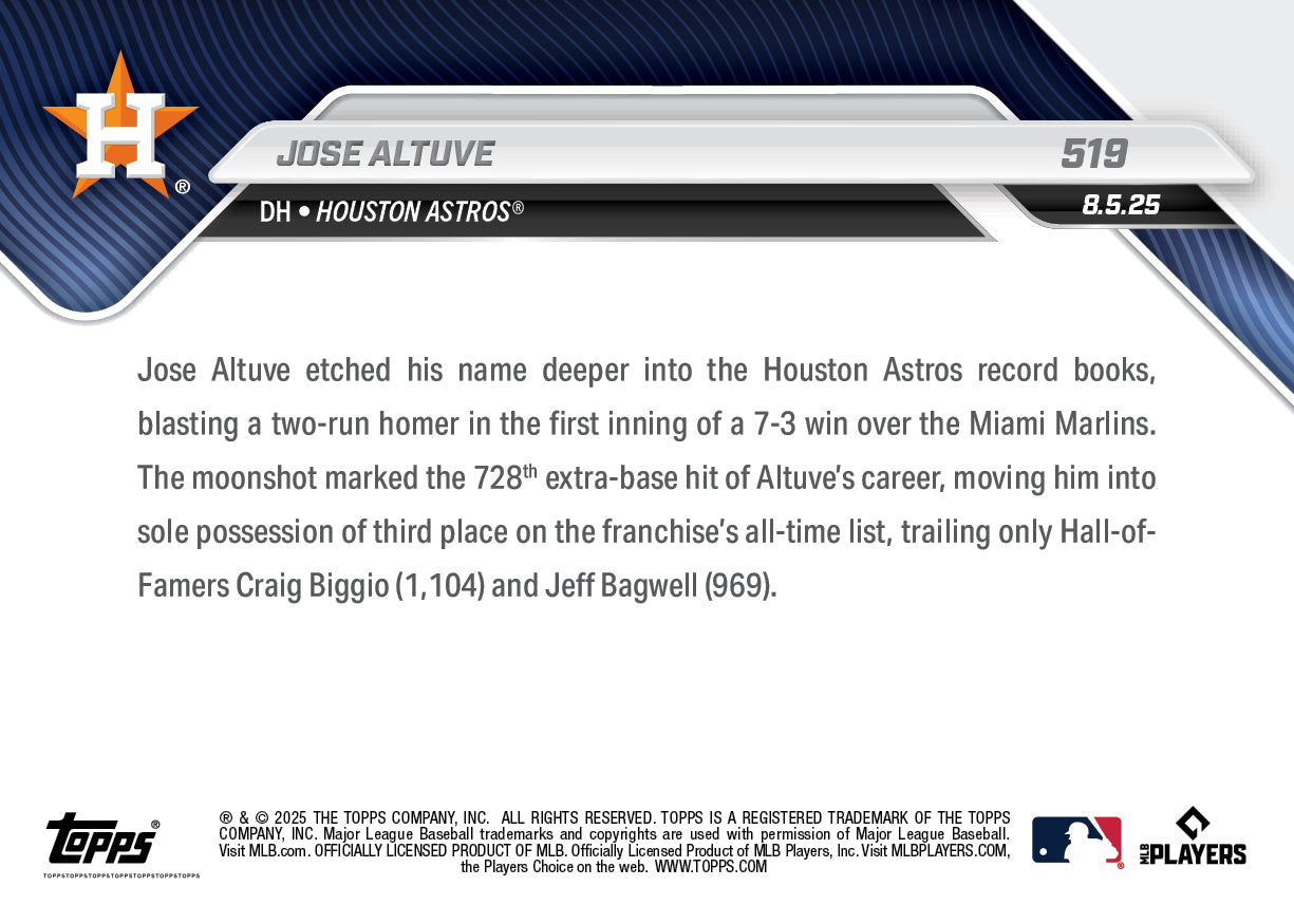 Jose Altuve - 2025 MLB Topps NOW® - Card 519 - PR: 484