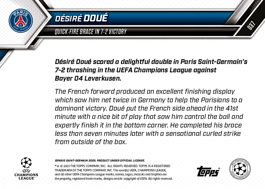 Désiré Doué - 2025-26 UCL Topps NOW® - Card 37 - PR: 446