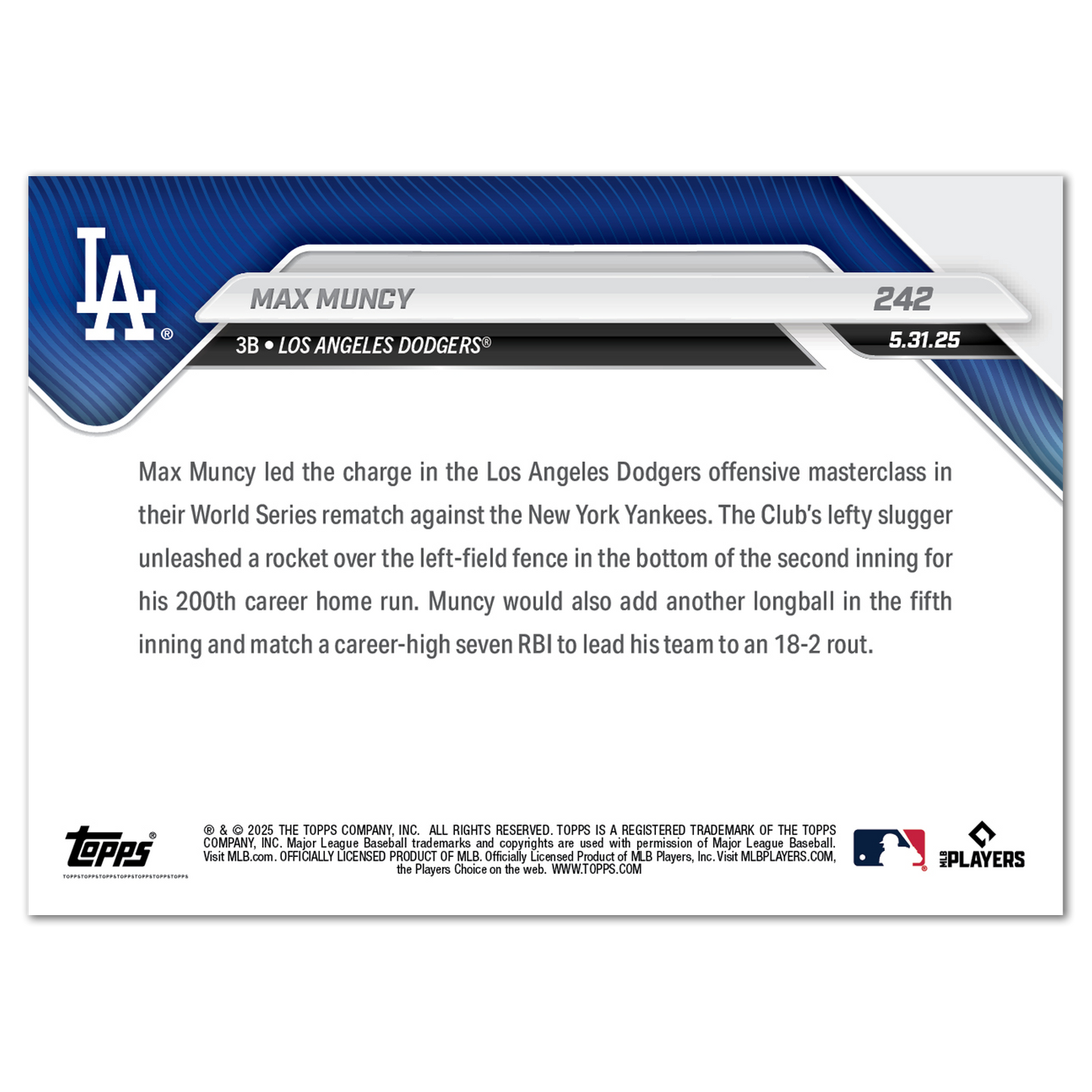 Max Muncy - 2025 MLB Topps NOW® - Card 242 - PR: 868