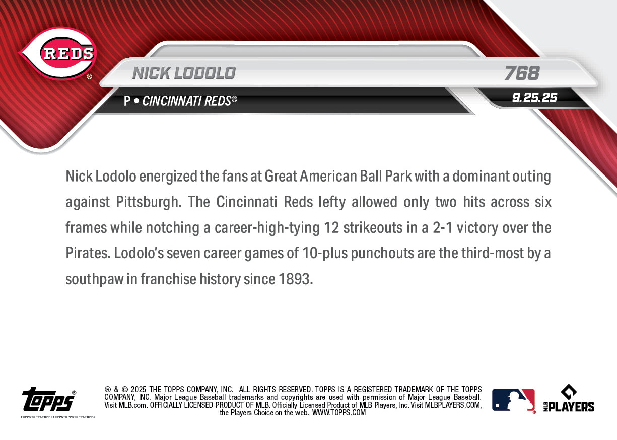 Nick Lodolo - 2025 MLB Topps NOW® - Card 768 - PR: 581