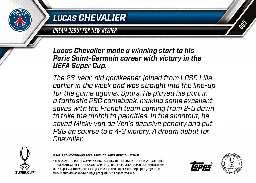 Lucas Chevalier - 2025-26 UCL Topps NOW® Card 5 - PR: 261