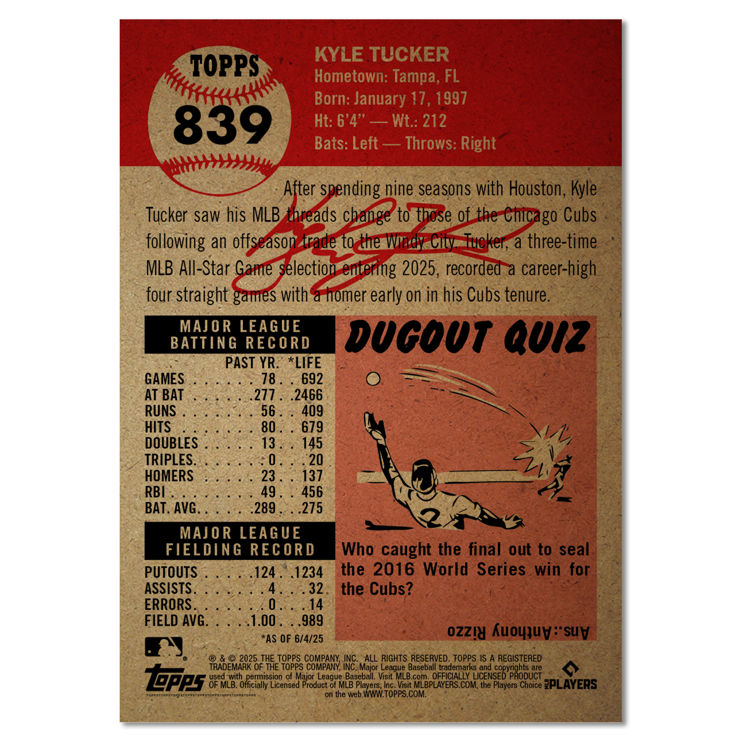 Kyle Tucker - 2025 MLB® Living Set® - Card 839 - PR: 1287