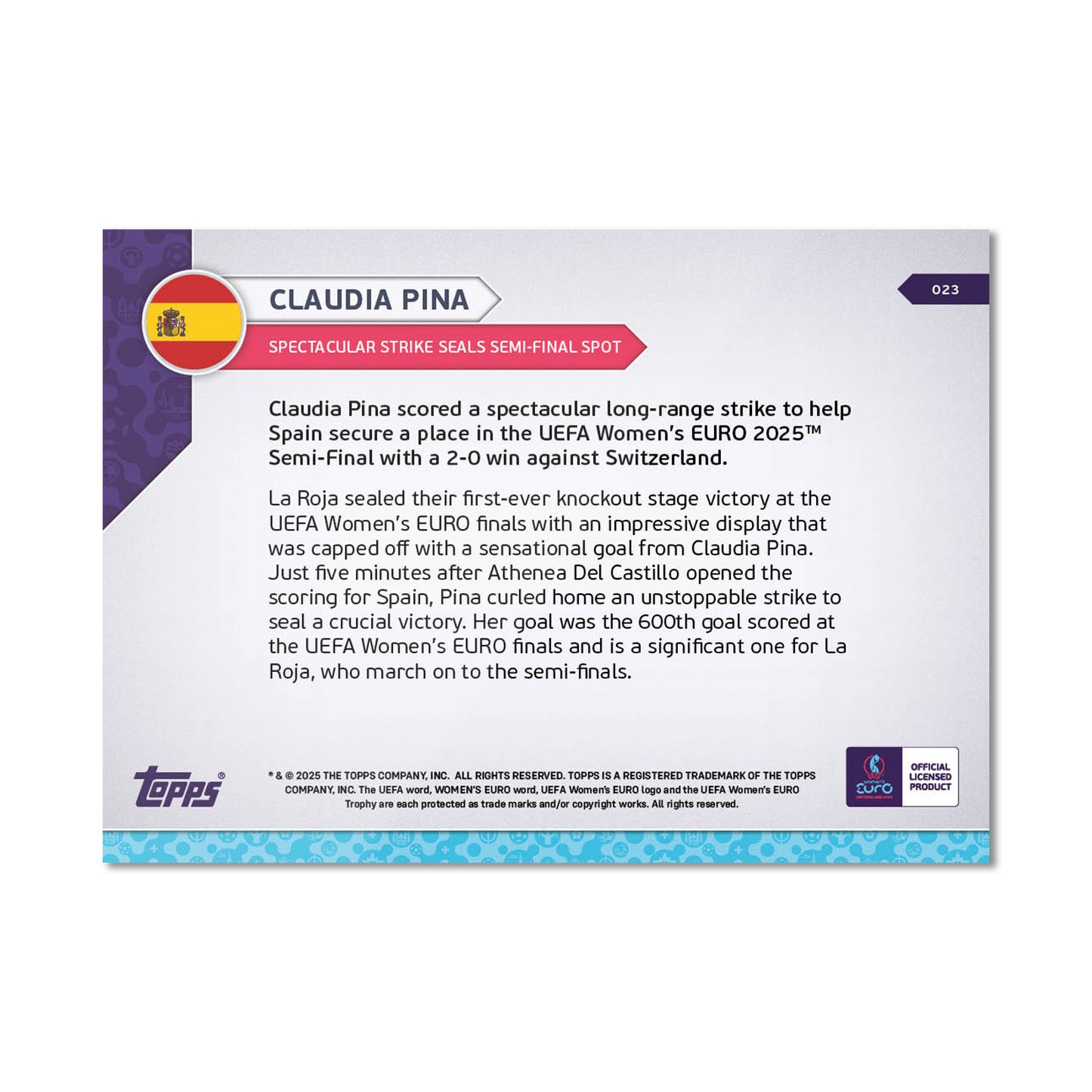 Claudia Pina - UEFA Women’s EURO 2025™ Topps NOW® - Card 23 - PR: 348