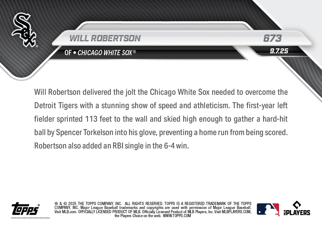 Will Robertson - 2025 MLB Topps NOW® - Card 673 - PR: 540
