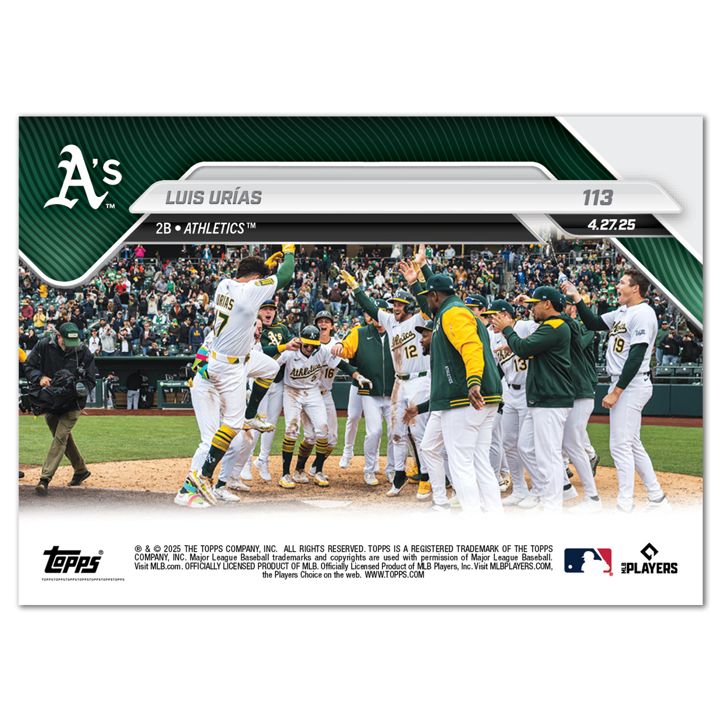 Luis Urías - 2025 MLB Topps NOW® - Card 113 - PR: 353