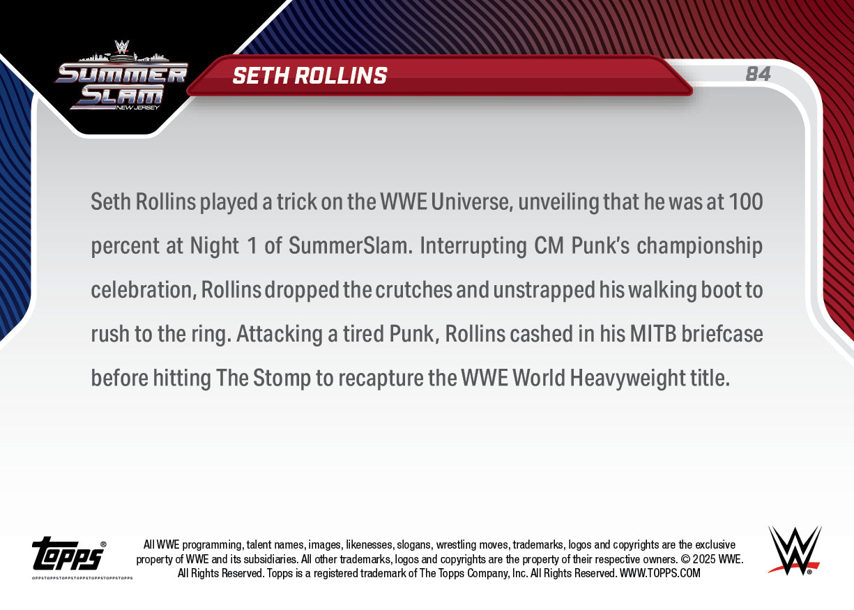 Seth Rollins - 2025 WWE Topps NOW® - Card 84 - LOOK FOR AUTOS - PR: 5138