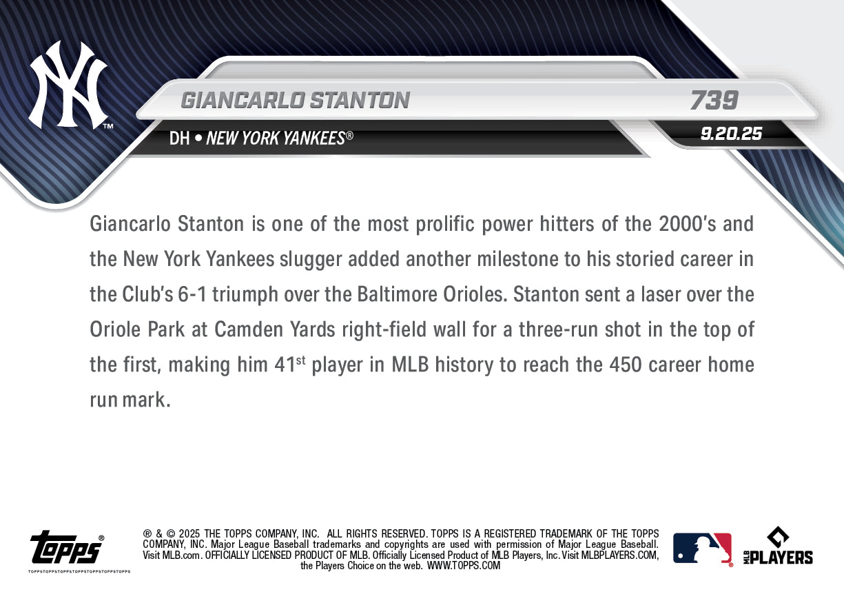 Giancarlo Stanton - 2025 MLB Topps NOW® - Card 739 - PR: 1211
