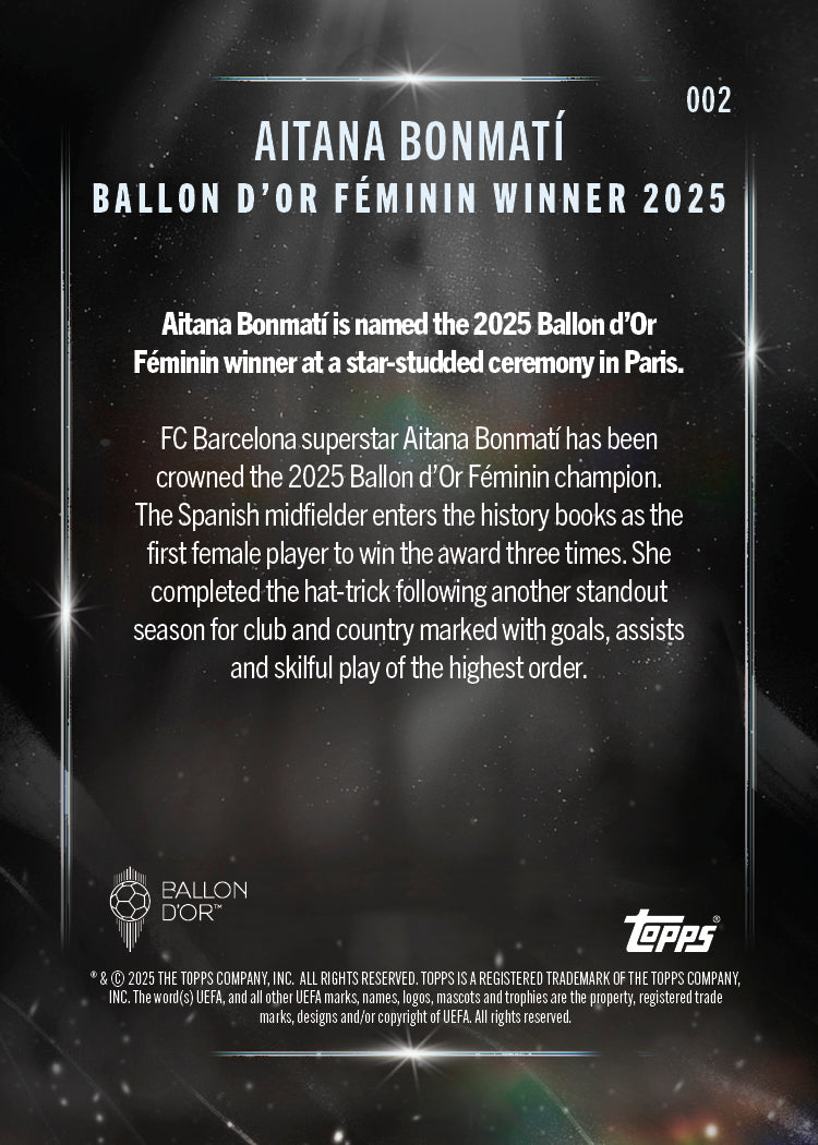 Aitana Bonmatí - 2025 Ballon d'Or Topps NOW® - Card 2 - LOOK FOR RELICS & AUTO - PR: 2839