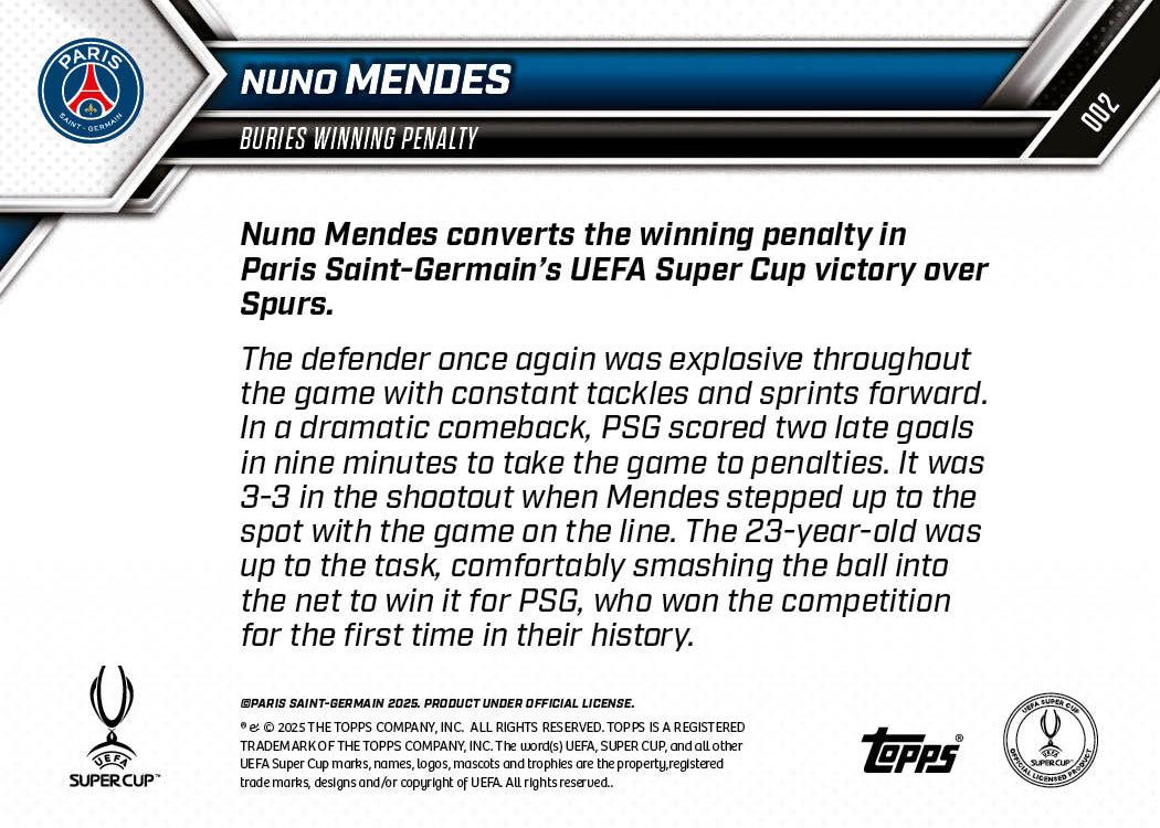 Nuno Mendes - 2025-26 UCL Topps NOW® Card 2 - PR: 357