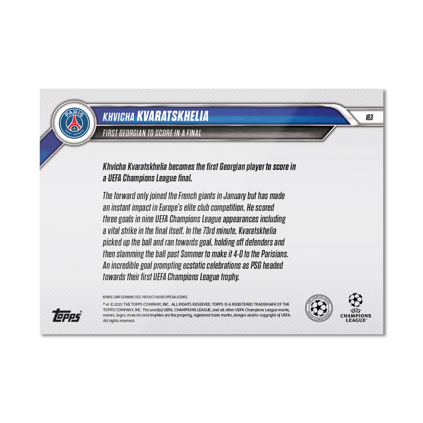 Khvicha Kvaratskhelia - 2024-25 UCL Topps NOW® - Card 163 - LOOK FOR AUTO-RELIC - PR: 1971