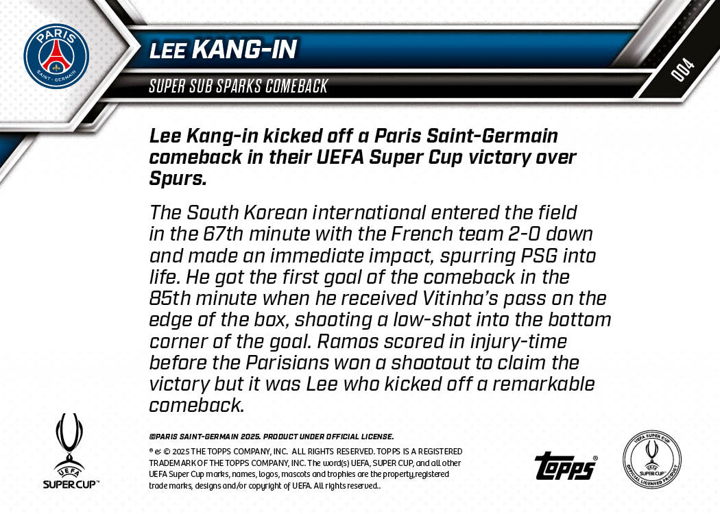 Lee Kang-in - 2025-26 UCL Topps NOW® Card 4 - PR: 645
