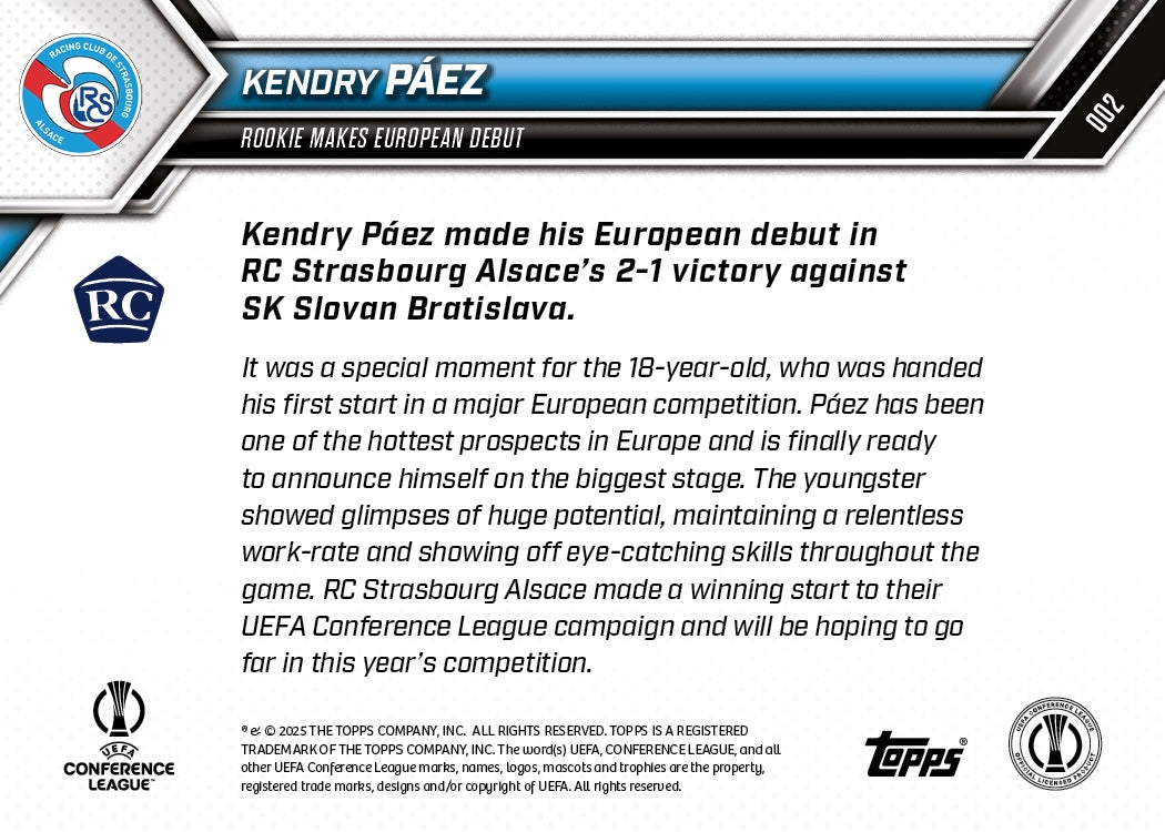 Kendry Páez - 2025-26 UECL Topps NOW® - Card 2 - PR: 862