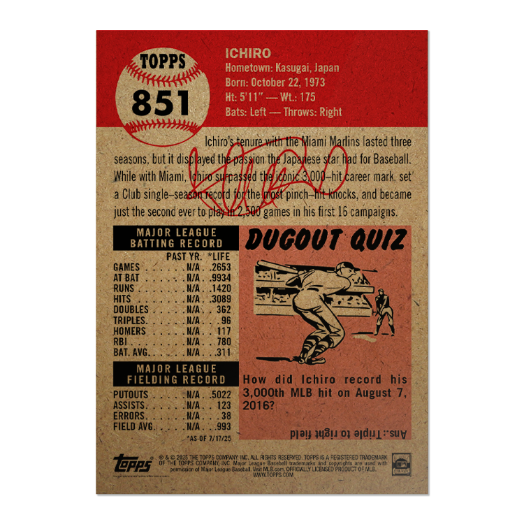 Ichiro - 2025 MLB Living Set® - Card 851 - PR: 3009