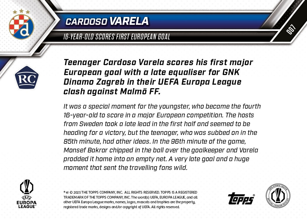 Cardoso Varela - 2025-26 UEL Topps NOW® - Card 7