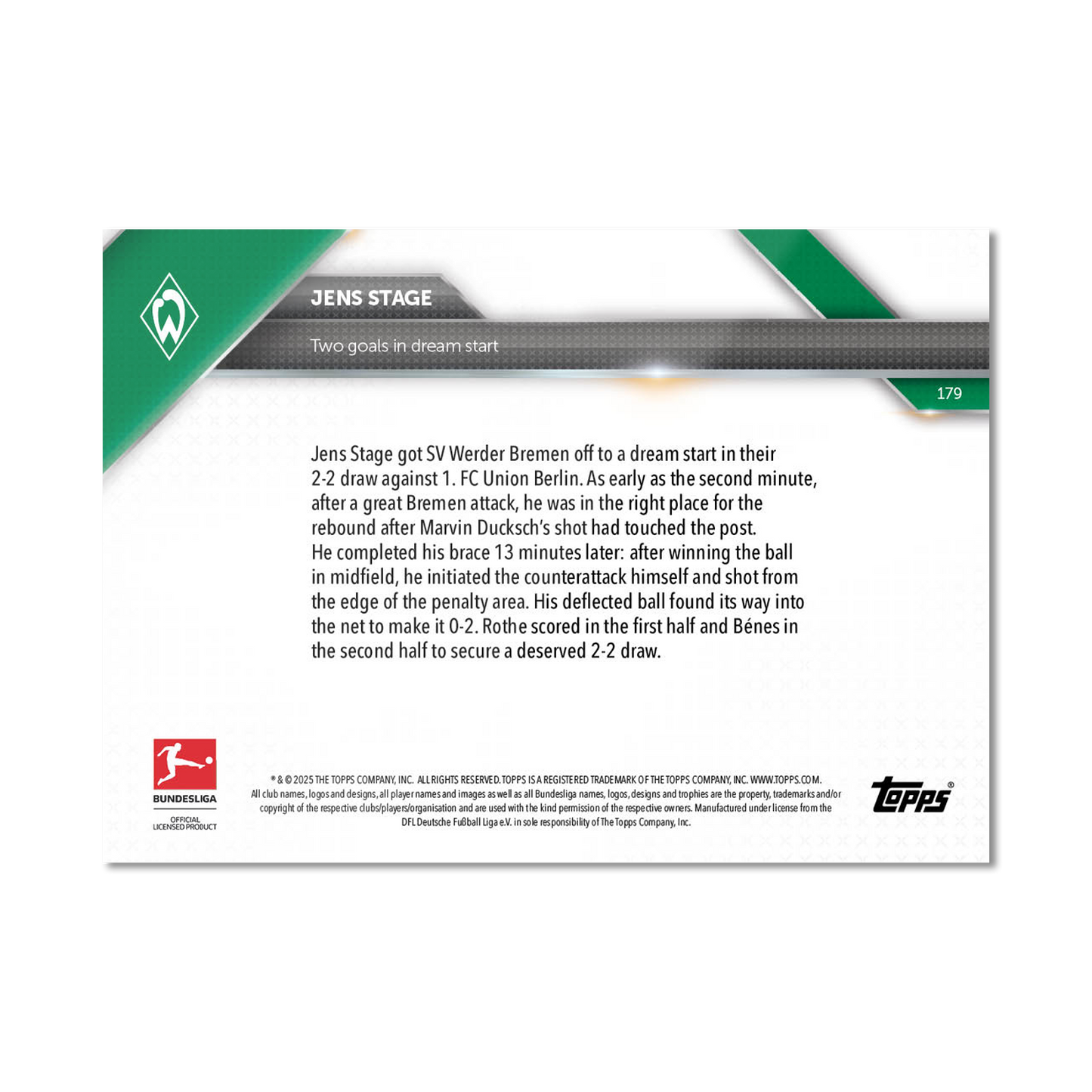 Jens Stage - 2024-25 Bundesliga Topps NOW® - Card 179 - PR: 67