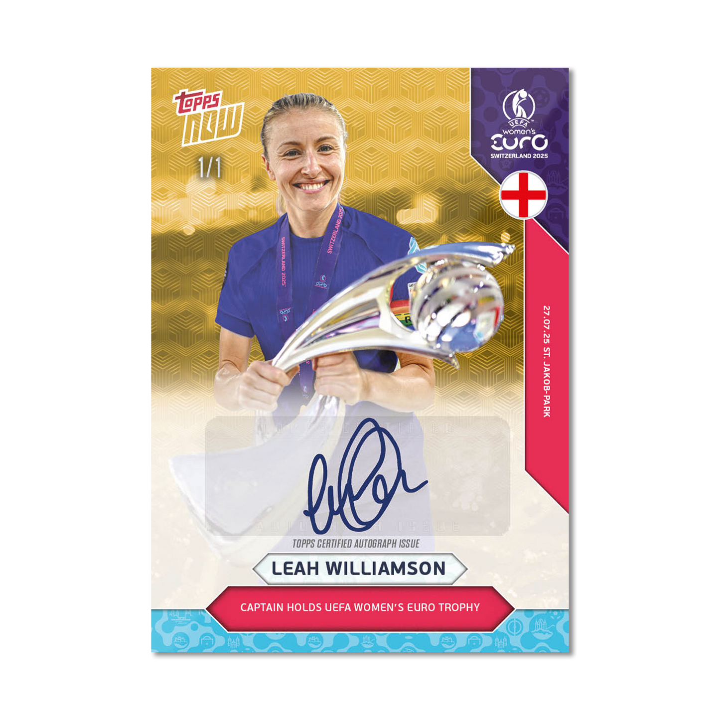 Leah Williamson - UEFA Women’s EURO 2025™ Topps NOW® - Card 27 - LOOK FOR AUTO - PR: 915