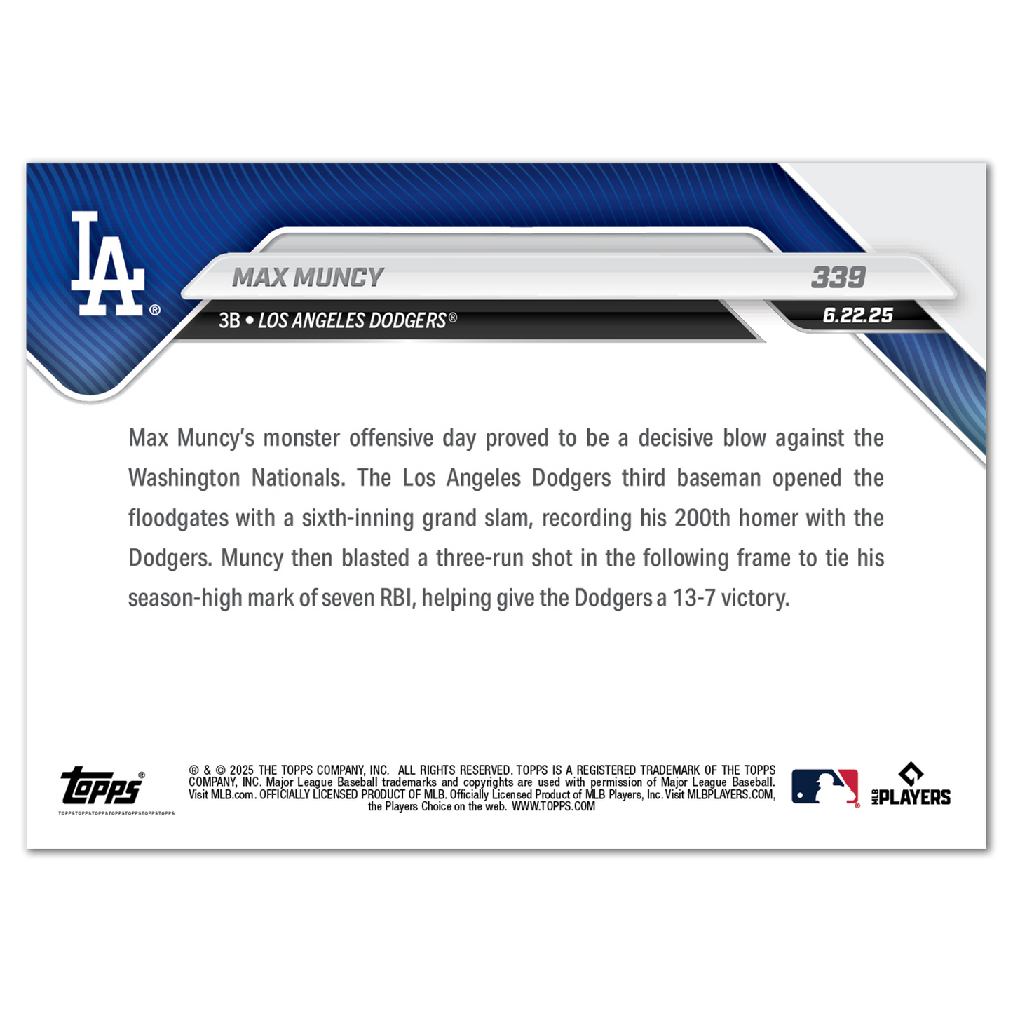 Max Muncy - 2025 MLB Topps NOW® - Card 339 - PR: 955