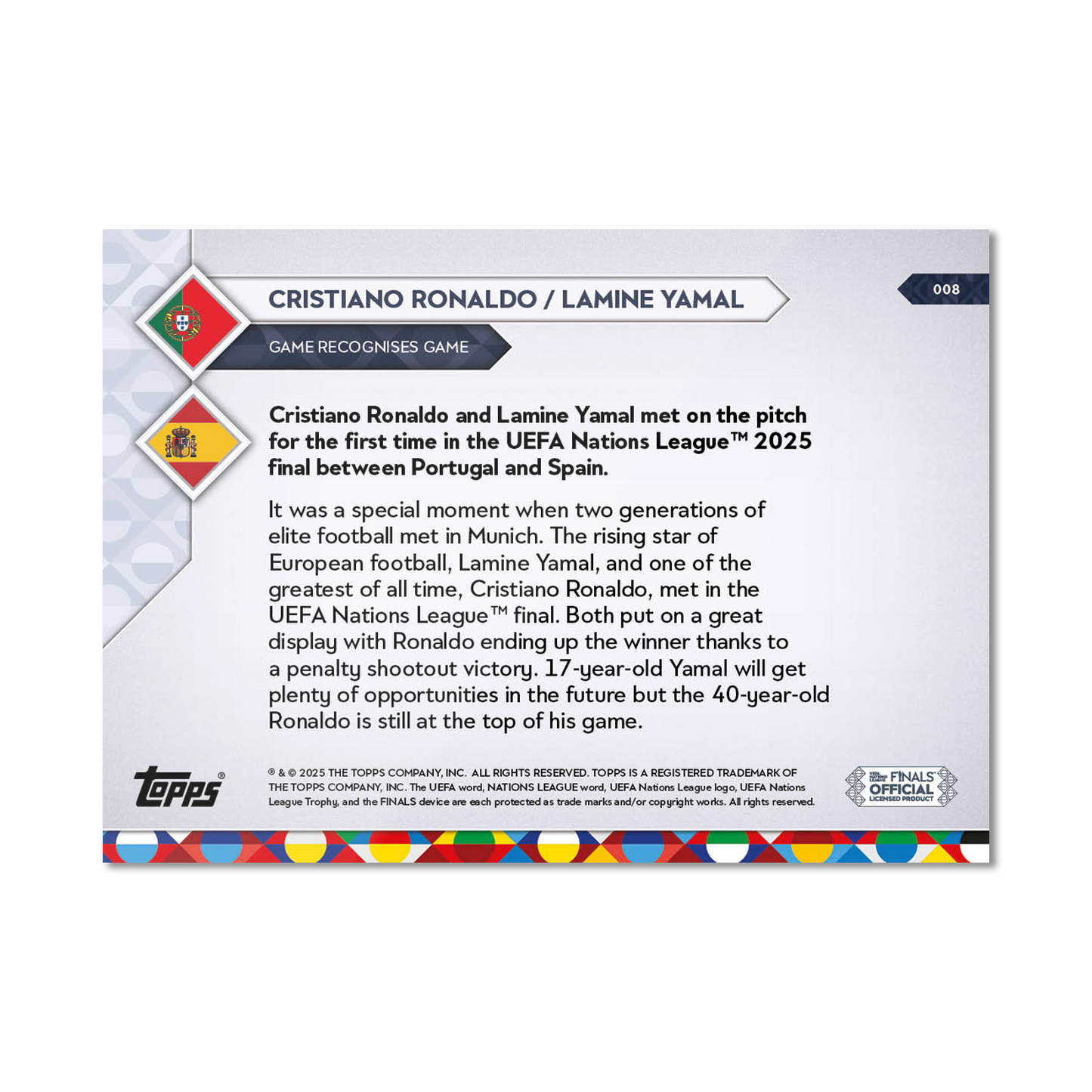 Cristiano Ronaldo & Lamine Yamal - 2025 UEFA Nations League Topps NOW® - Card 8 - PR: 14177