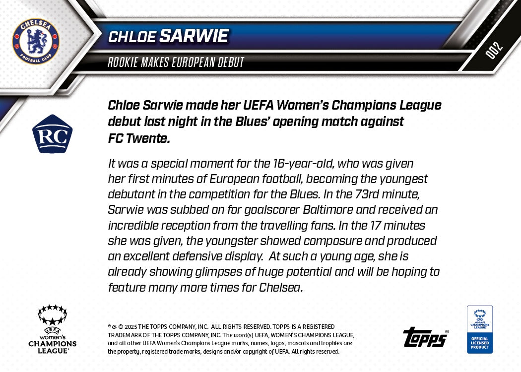 Chloe Sarwie - 2025-26 UWCL Topps NOW® - Card 2