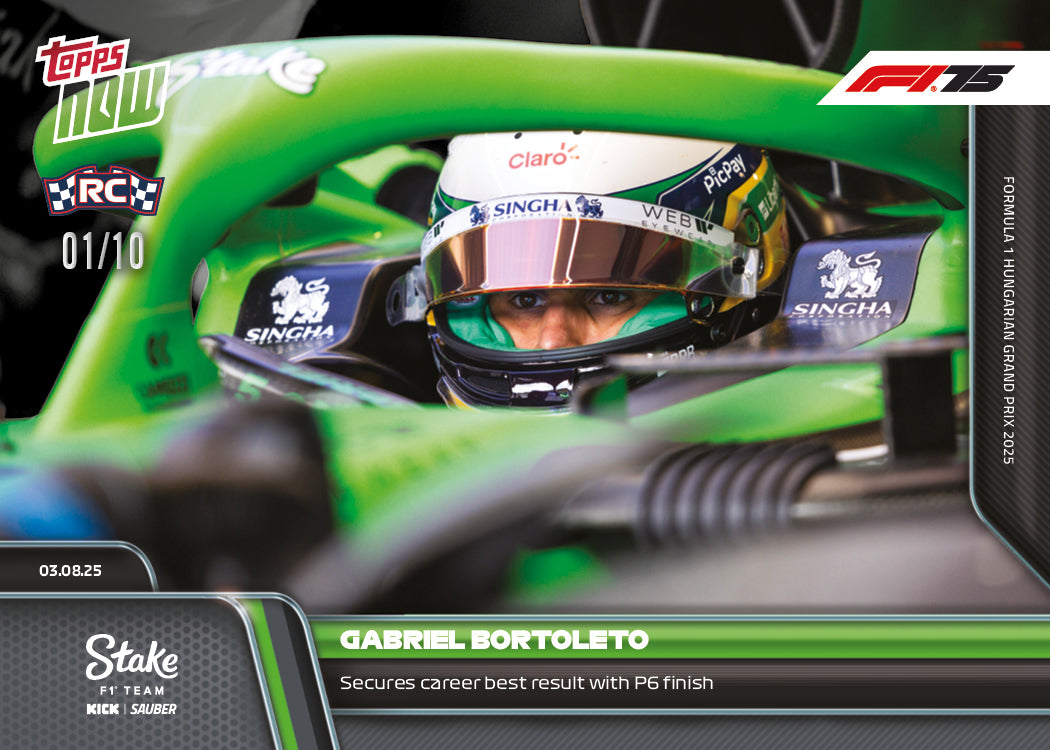 Gabriel Bortoleto - 2025 Formula 1® Topps NOW® - Card 56 - PR: 1394