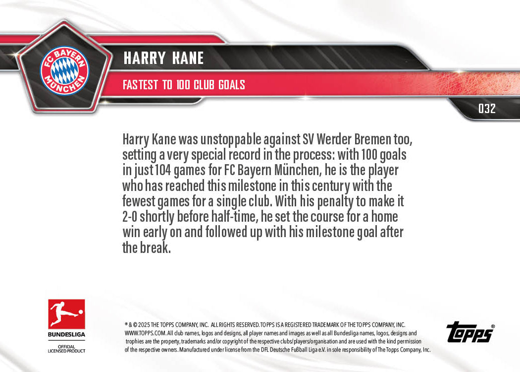 Harry Kane - 2025-26 Bundesliga Topps NOW® - Card 32 - PR: 718